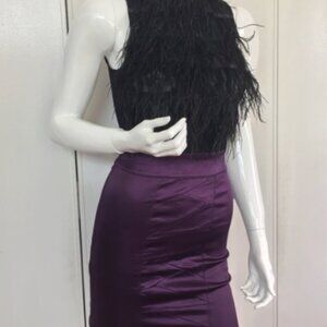 Bebe Black Feather Top with Purple Satin Skirt SMALL